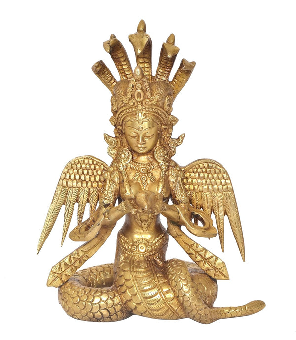 Brass Naga Kanya Statue Brass Idol Statues for Home Decor and Ofice (Height: 8 inch) Study Setting