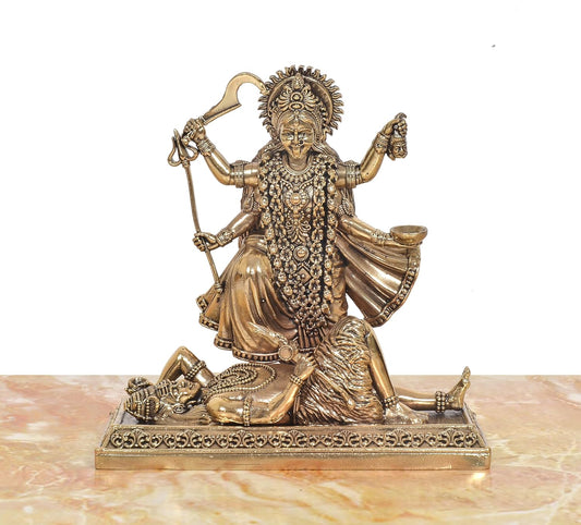 Bronze Mahakaali MATA Idol with Shivji (Height :6 Inches)