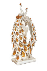 Resin peacock couple showpiece, side angle showing feather fan details and arched posture