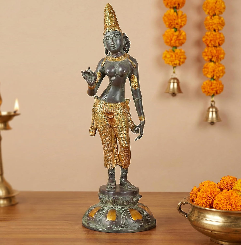 Brass Devi Uma Parvati Statue Hindu Goddess (Height 21.5 Inch)