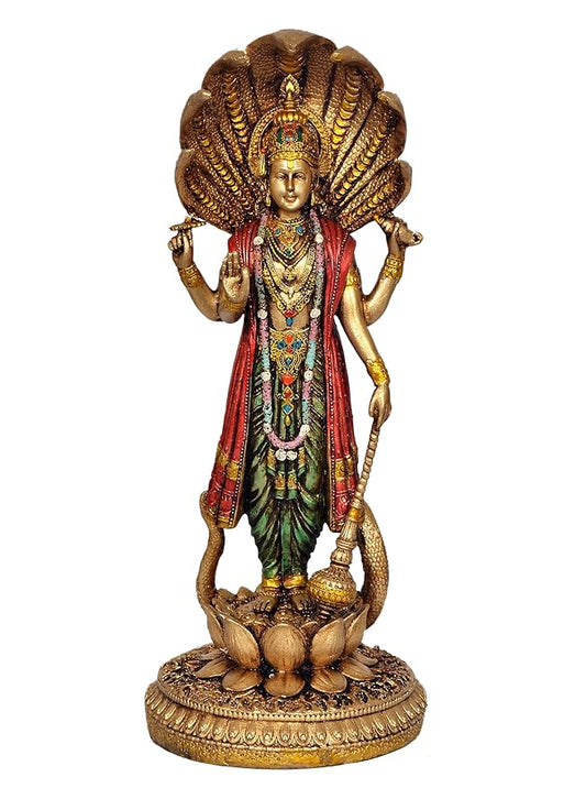 Resin Large Vishnu Standing On Lotus Base Finish Height 12.5 Inches