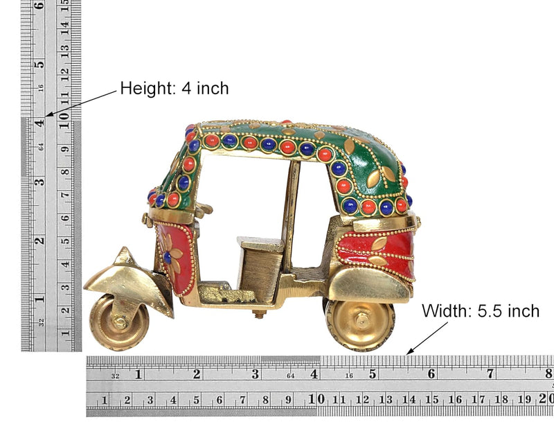 Brass Auto Rickshaw Tuk-Tuk Indian Vehicle Showpiece for Home and Office Decor Decorative Sculpture Figure (Height: 4 Inch)