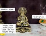 Bronze Kuber Bhagwan murti, 4-inch tall, seated with detailed jewelry and crown