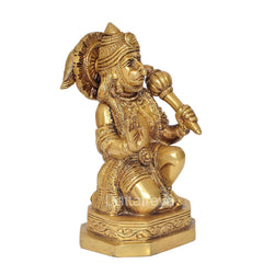 Brass Hanuman JI idol statue, seated pose with detailed ornaments