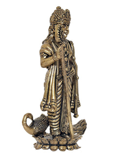Superfine brass Murugan statue, 4 inch, front pose, folded hand, peacock