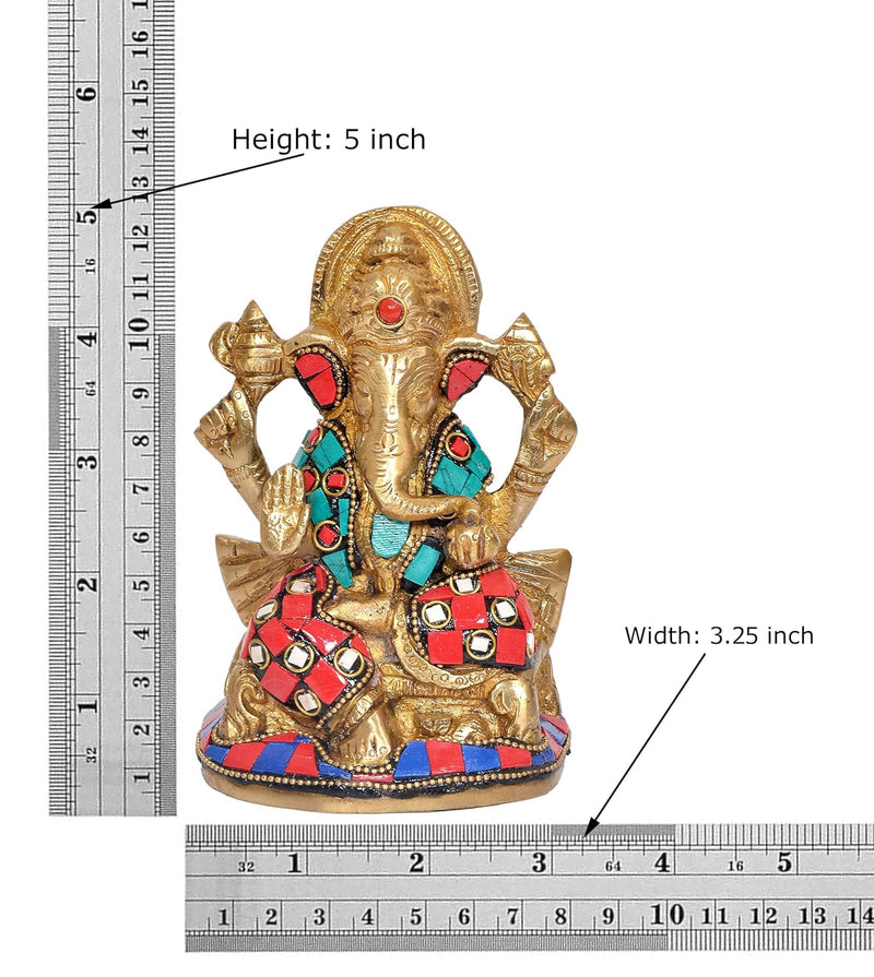 Brass Lord Ganesha Idol Statue Decorative Sculpture for Home Office Mandir Pooja Showpiece (Height 5 Inch)