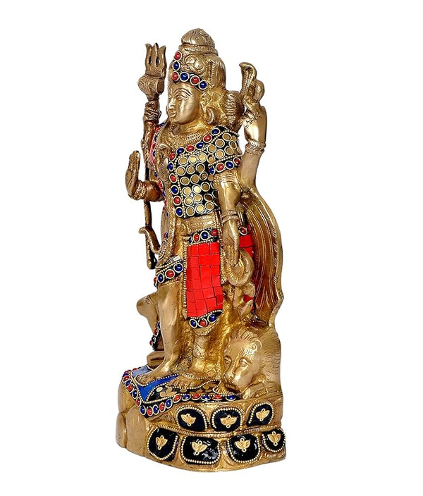 Brass Shiva and Parvati (Ardhanarishvara) - Brass Statue Idol Murti (Height : 13" inch) Study Setting