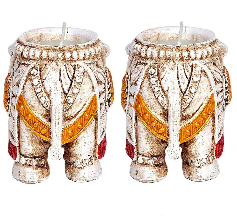 Resin Tea Light Candle Holder Elephant with Candle Holder for Diwali, navratra, Home and Office Decoration,Diya 2 pcs Set (Height: 3.5 Inches)