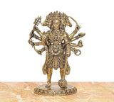 Bronze panchmukhi Hanuman idol figurine, front view with ten arms and crown