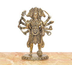 Bronze panchmukhi Hanuman idol figurine, front view with ten arms and crown
