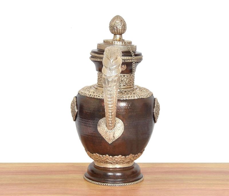 Traditional Himalayan Brass Teapot Tea Kettle Decorative Showpiece (Height: 15 Inches)