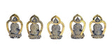 Brass small Buddha idols pack of 5, side/back view with tall arched halo