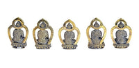 Brass small Buddha idols pack of 5, side/back view with tall arched halo