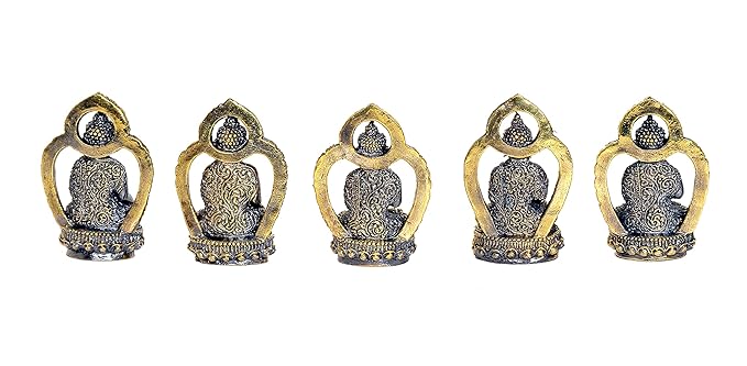 Bronze Small Buddha Pack of 5 Idol Buddha Statue Height 4.5 cm for Home Decor