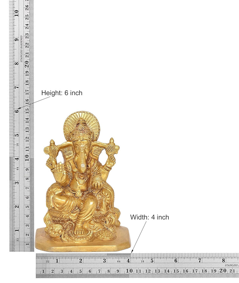 Brass Lord Ganesha Idol Ganesh Statue Decorative Sculpture for Home Decor Office Mandir Pooja Showpiece (Height 6 Inch) (Golden)