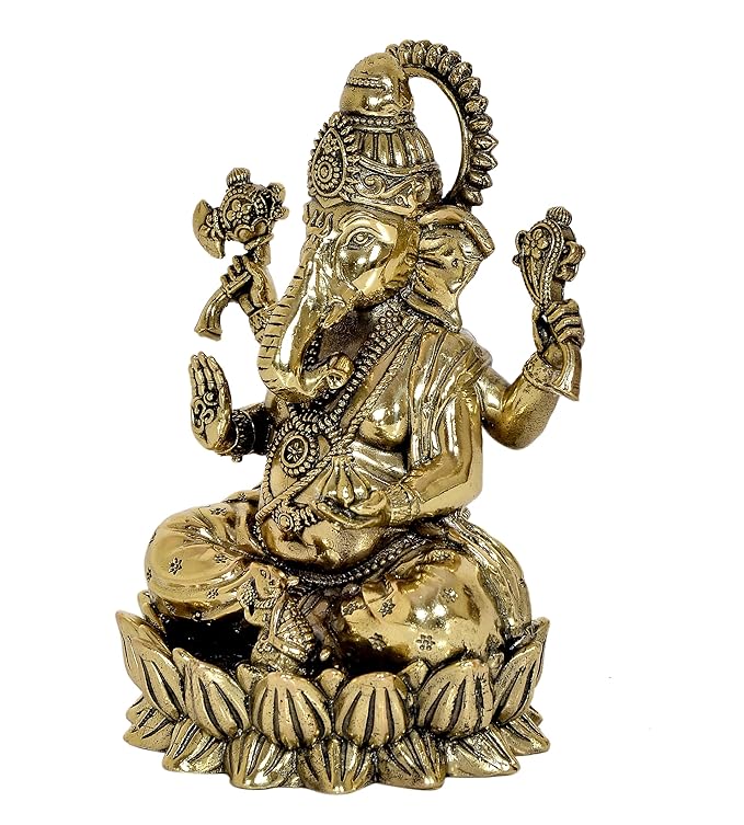 Fine Brass Lord Ganesha Ganpati Idol Vinayak Religious Statue Murti (Height: 5 Inch)