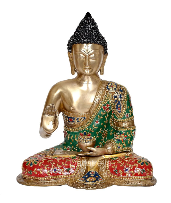 Brass Buddha Statue - Handcrafted Spiritual Decor for Home and Office - Meditating Buddha Idol (Height 17 Inch) Entryway Setting