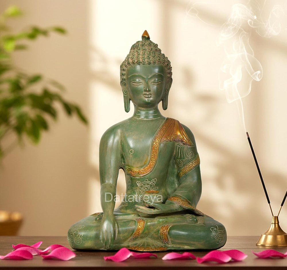Brass Bhumisparsha Mudra Buddha Statue (Height: 11 Inch)
