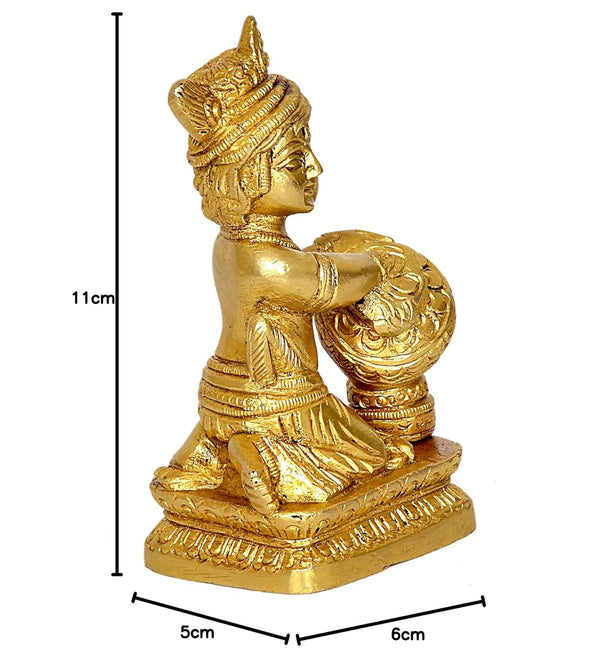 Brass Laddu Gopal Makhan Chor Idol (Height 4.5 Inch) Study Setting