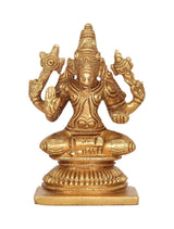 Golden brass Varahi Vishnu idol figurine, front view seated deity with four hands