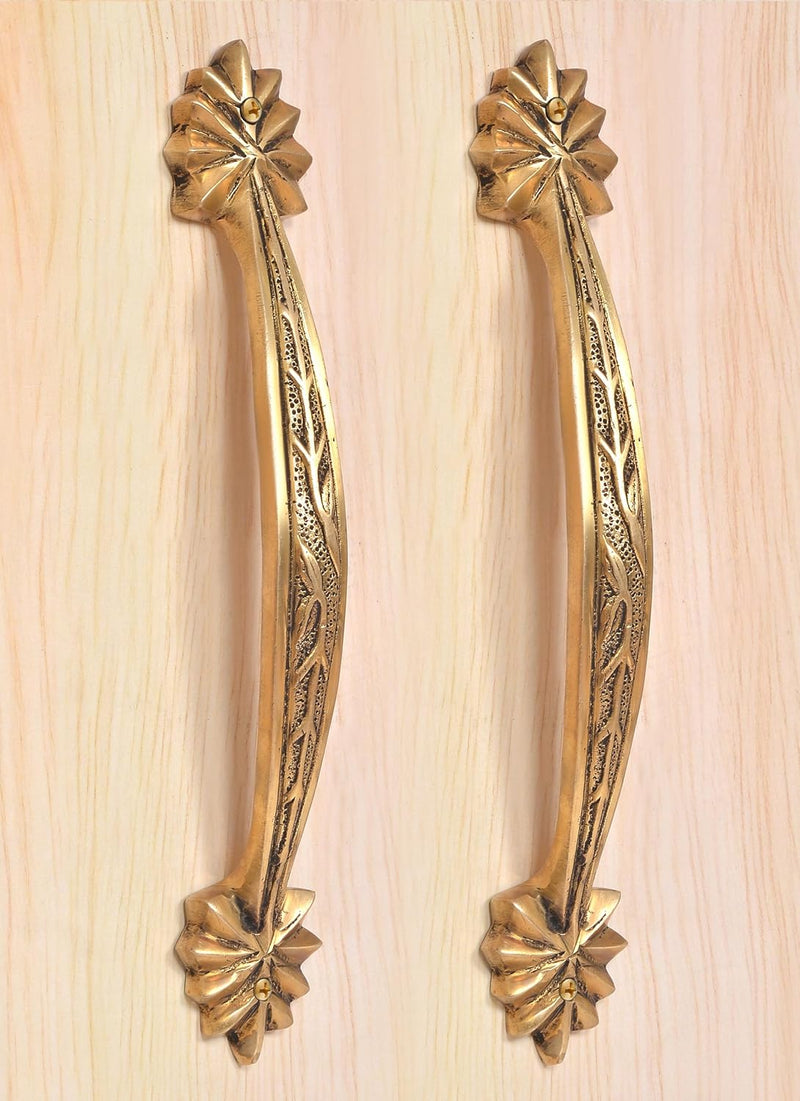 Brass Leaf Carved Design Main Door Handle Pair (Pack of 2) (Height : 12 inch)