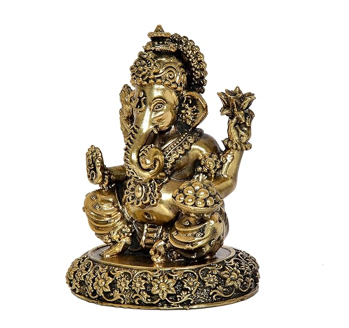 Brass Ganesha Brass Statue Idol for Home Decor Mandir | Height : 5 inch