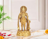 Brass Hanuman Ji standing sculpture, raised hand and mace, 8-inch height