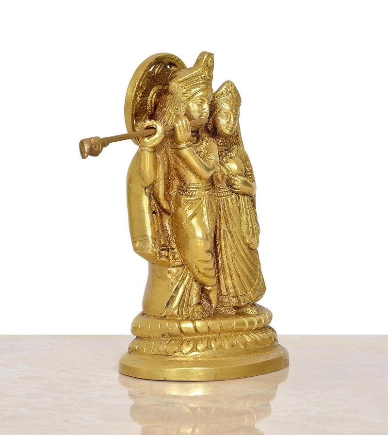 Brass Radha Krishna Idol Statue for Home Decor and Pooja Mandir Temple Office Decor (Height 5.5 Inch)