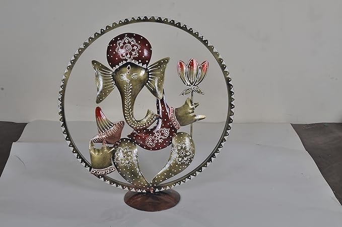 Metal Ganesha Idol in Cirle Decorative Handicraft Showpiece Ganesha Idol Table Top Beautifully Designed Home Decor Office Best for Gift Multicolour Height 16 Inches