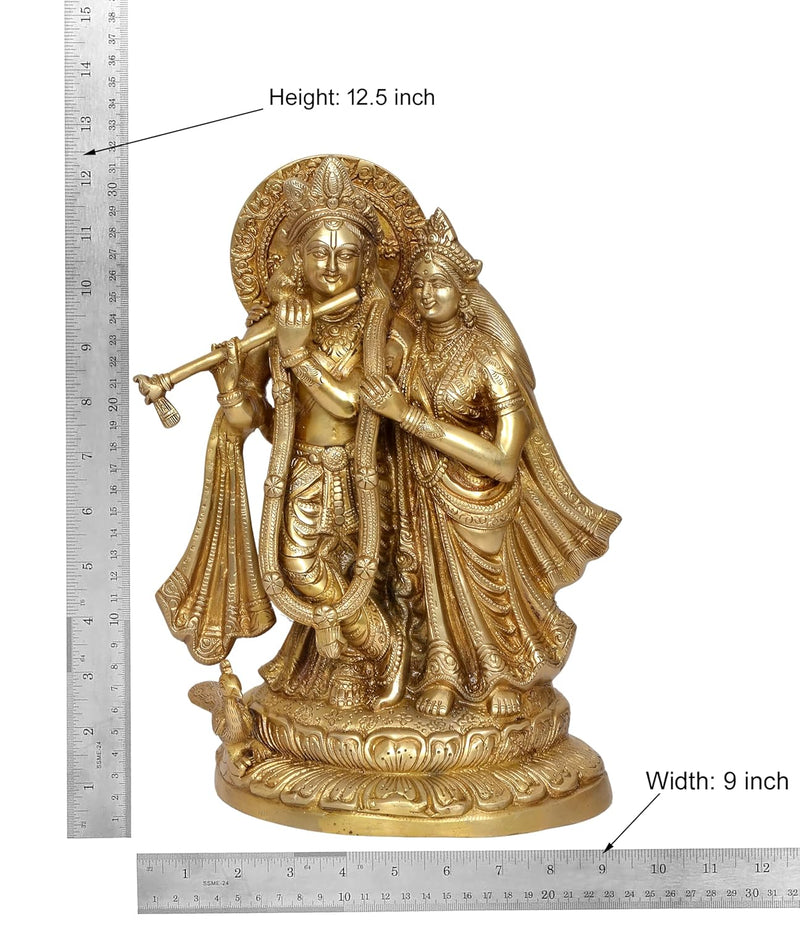 Brass Radha Krishna Idol Statue Idol Radha Krishna for Home Decor and Pooja Mandir Temple (Height 12.5 Inch)