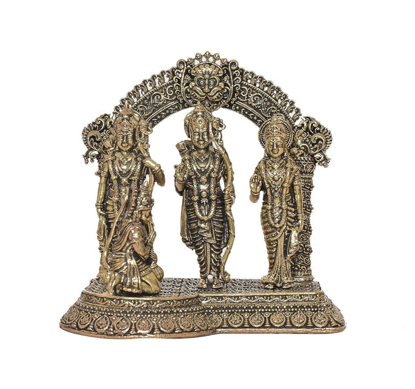 Bronze Ram Darbar with Sita Lakshman Hanuman on Carved Frame with Kirtimukha Bronze Finish Statue, for Home Decor Pooja Mandir (Height 4 inch)