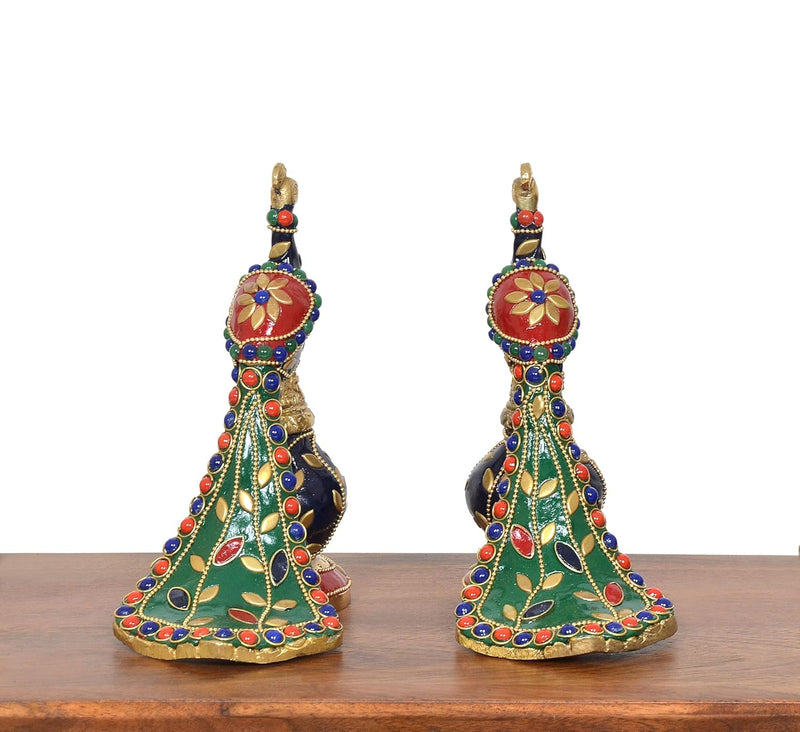 Brass Peacock Sculpture |Pack of 2| (Height 5.5 Inch) (Multicolor 1)