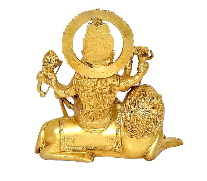 Durga Maa Sitting on Lion Statue Religious Goddess Hindu Devi Maa Durga Brass Sculptures Height - 11.5 Inch