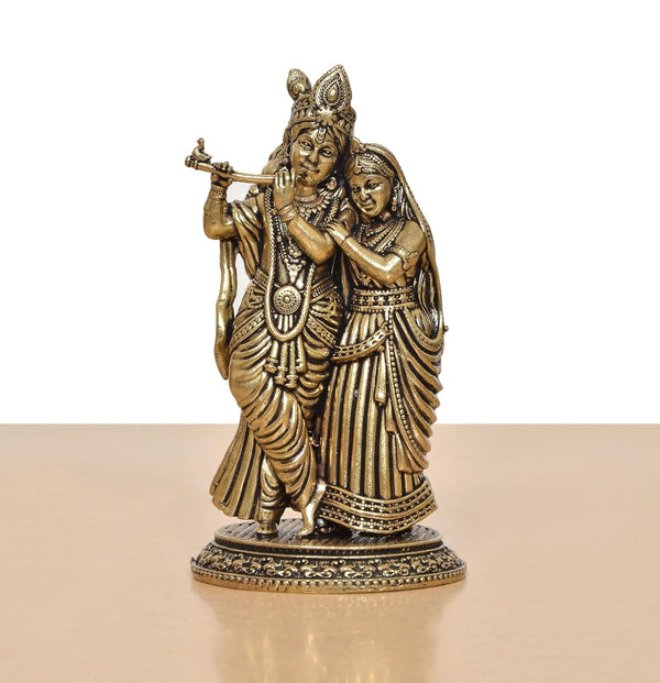 Superfine Brass Radha Krishna Idol (Height 4 Inch) Study Setting