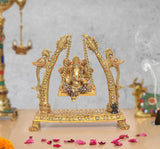 Swinging Ganesha jhula idol in brass with multicolor meenakari detailing, 10 inch