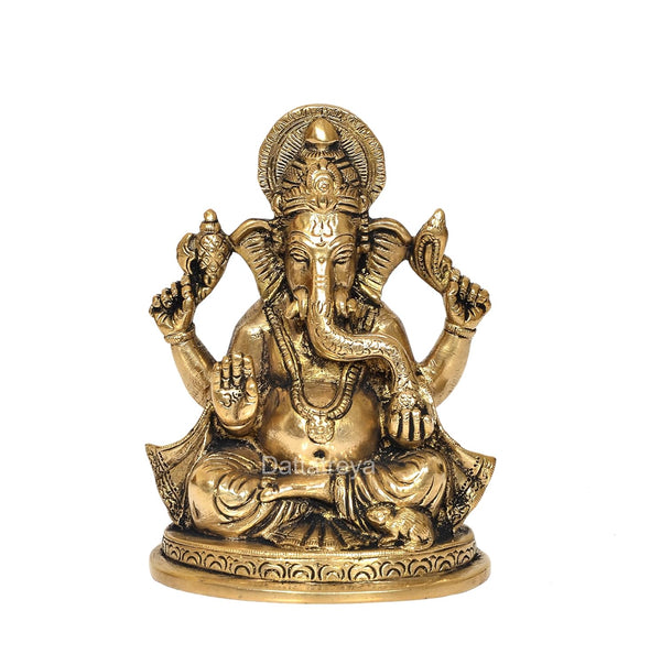 Brass Lord Ganesha Ganpati Idol Vinayak Religious Statue Brass Murti Gold Color (Height 5.5 Inch)