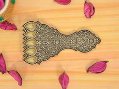 Bronze panchmukhi aarti plate with five oil-diya cups, ornate filigree design