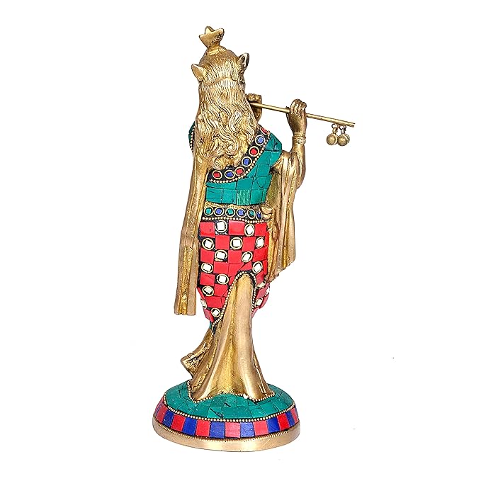 Brass Lord Krishna Idol Figurine Sculpture Decorative Showpiece, Height 10 Inches