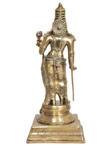Brass Rama idol from behind, sculpted crown and back ornament, standing on base
