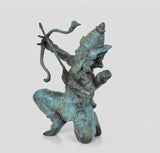 Rama mit Dhanush Bronzefigur, türkise Patina, seitliche Ansicht auf Pferd