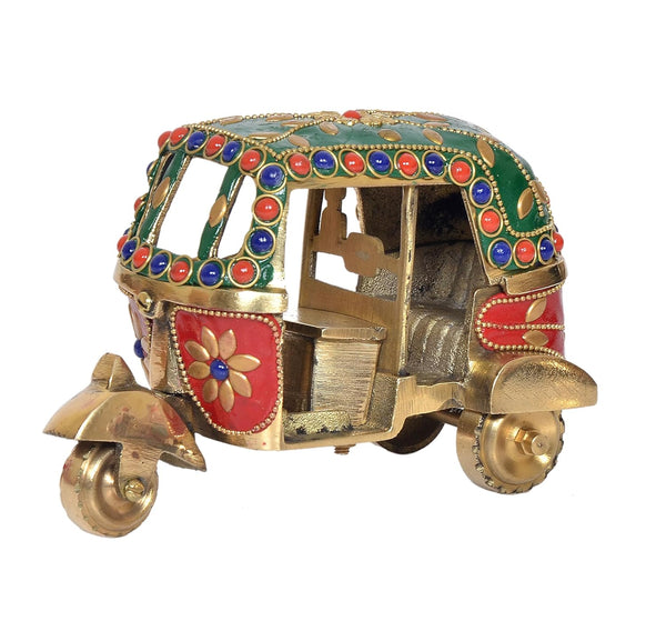 Brass Auto Rickshaw Tuk-Tuk Indian Vehicle Showpiece for Home and Office Decor Decorative Sculpture Figure (Height: 4 Inch) Entryway Setting