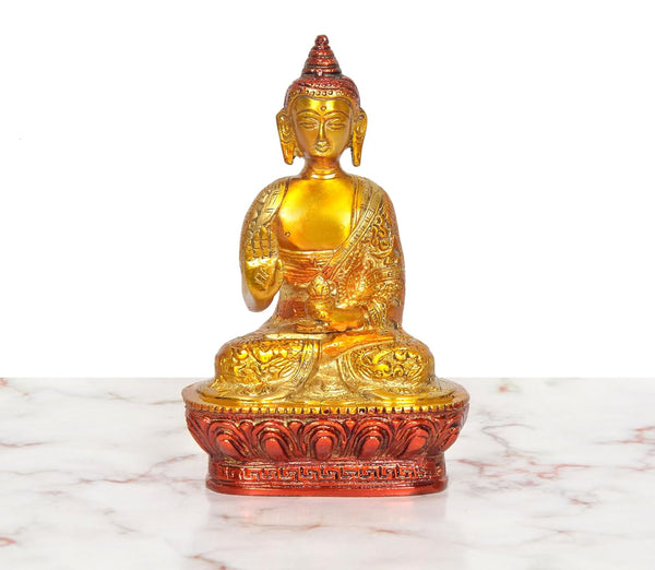 Brass Abhaya Mudra Buddha Idol (Height 7 Inch) Study Setting