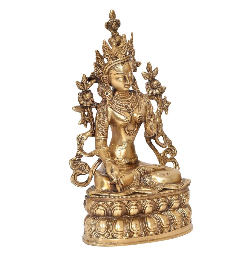 Brass Tara Devi Statue - Handcrafted Hindu Goddess Idol for Home Decor and Pooja Mandir (Height 14 Inch)