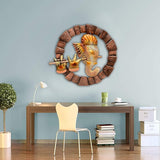 Ganesh de hierro con flauta y luz LED, decoración de pared circular, vista general.