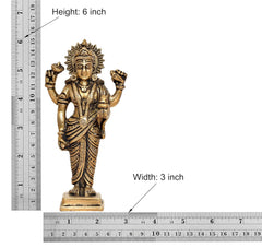 Brass Dhanvantri statue size: 6 in height, 3 in width, ornate standing figure