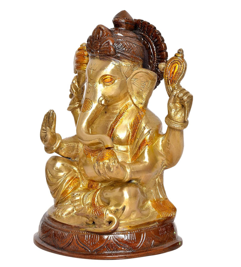 Brass Lord Ganesha Idol Ganesh Statue Decorative Sculpture for Home Decor Office Mandir Pooja Showpiece (Height 8 Inch)