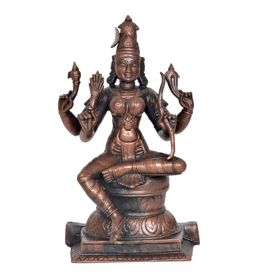 Copper Goddess Rajarajeshvari, Tripura Sundari, Lalita Devi, Idol(Height : 6.5 inch) Craft Detail
