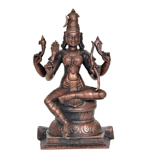 Copper Goddess Rajarajeshvari Idols, Tripura Sundari Murti, Lalita Devi, Rajarajeshwari Sculpture, Raj Rajeshvari Statue,(Height : 6.5 inch)