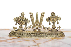 Brass Balaji idol on engraved pedestal with central sanku chakra motif