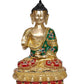 Brass Buddha Statue - Handcrafted Spiritual Decor for Home and Office - Meditating Buddha Idol (Height 12 Inch) (Green)